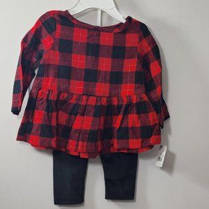 Lullaby RED BUFFALO PLAID TOP & LEGGINGS SET 3-6M New With Tags